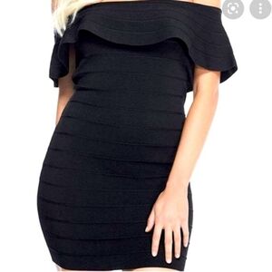 NWOT Guess Ruffle Off-the-shoulder Bodycon Mini Dress - Black S